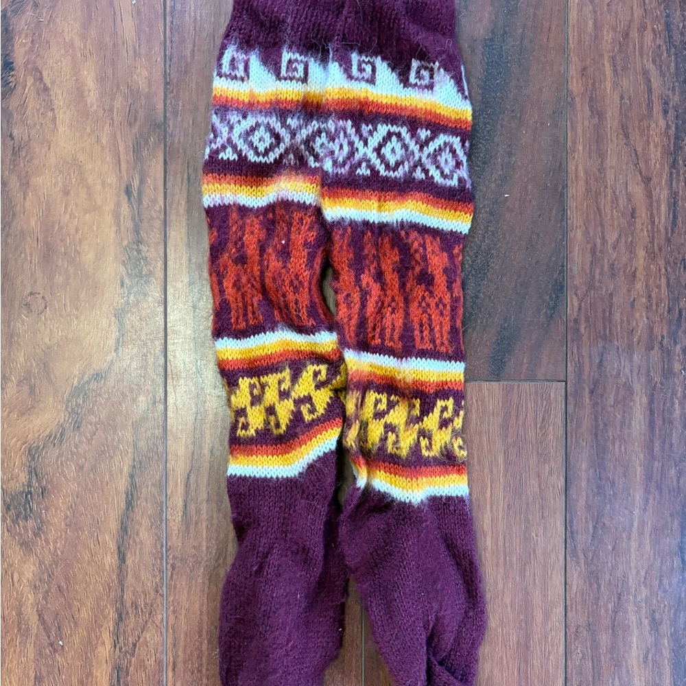Long Burgundy Alpaca Wool Socks – Handmade in Bolivia